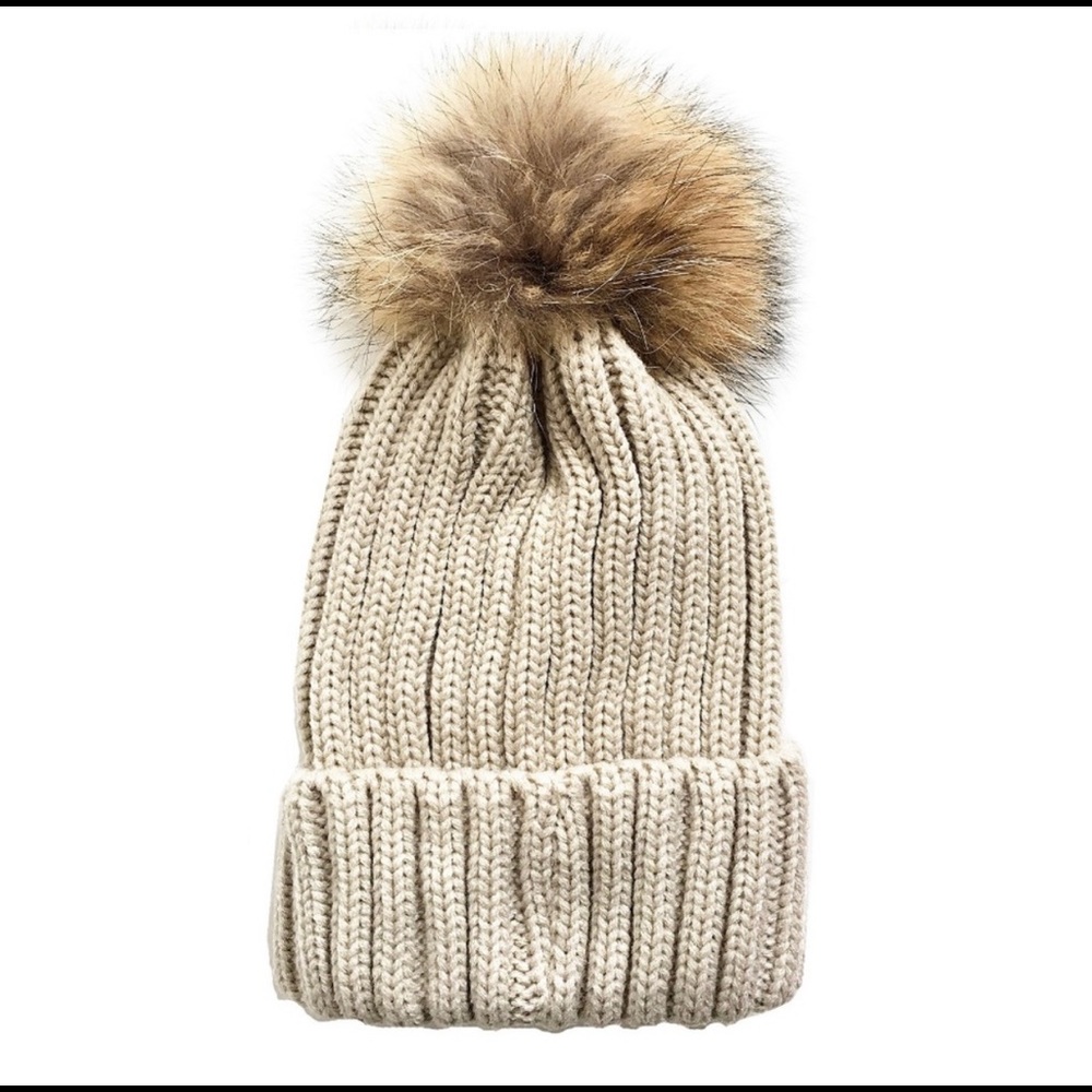 Beige Sweater Knit Hat